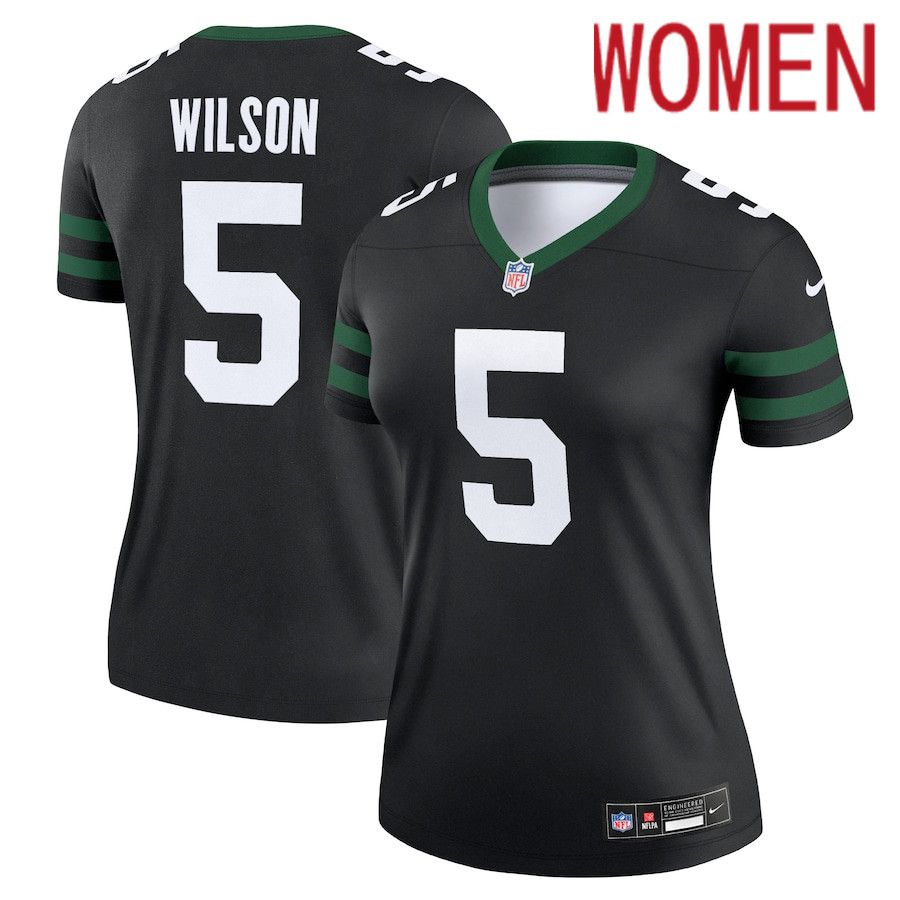 Women New York Jets 5 Garrett Wilson Nike Legacy Black Alternate Legend NFL Jersey